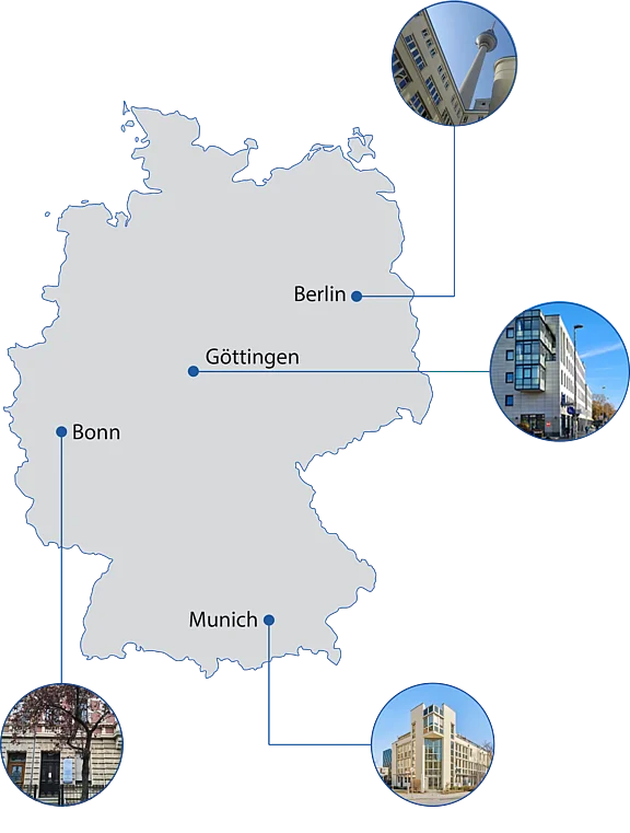 German map with marked locations